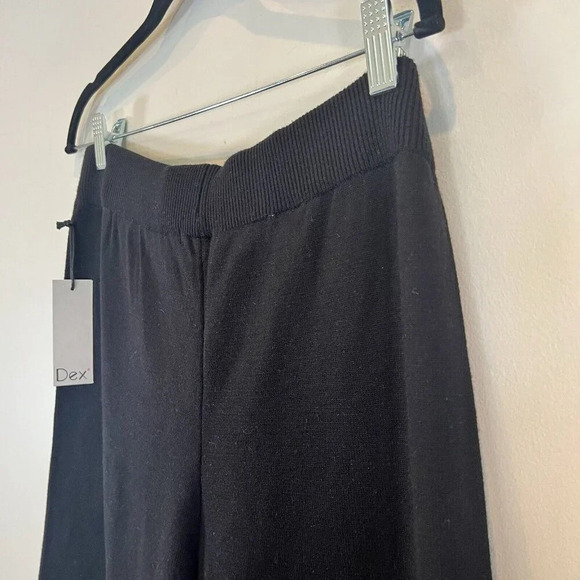 Dex Clothing NWT Black Ribbed Wide Leg Hi Rise Cropped Pants Heavy Knit Black L - Picture 10 of 11